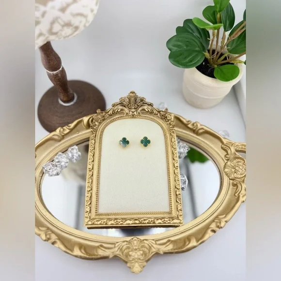 Lucky Alhambra Clover Gold Plated Sterling Silver Earrings with Logo - Picture 4 of 11